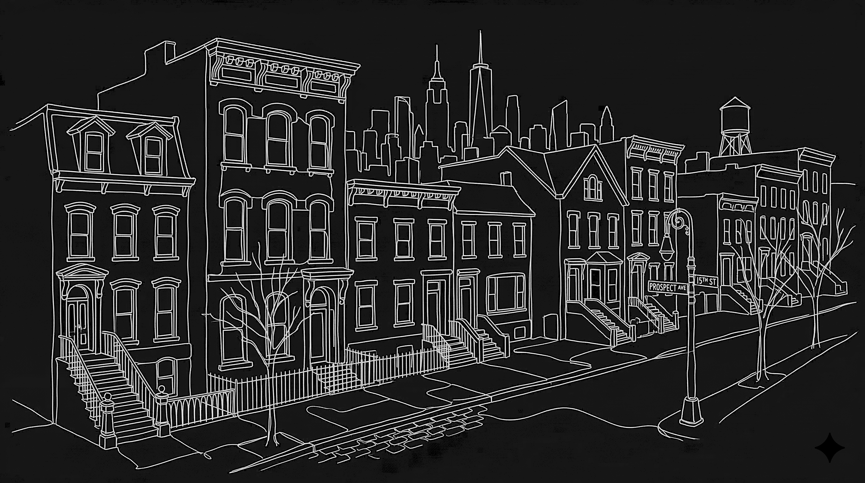 Brooklyn brownstones and Manhattan skyline