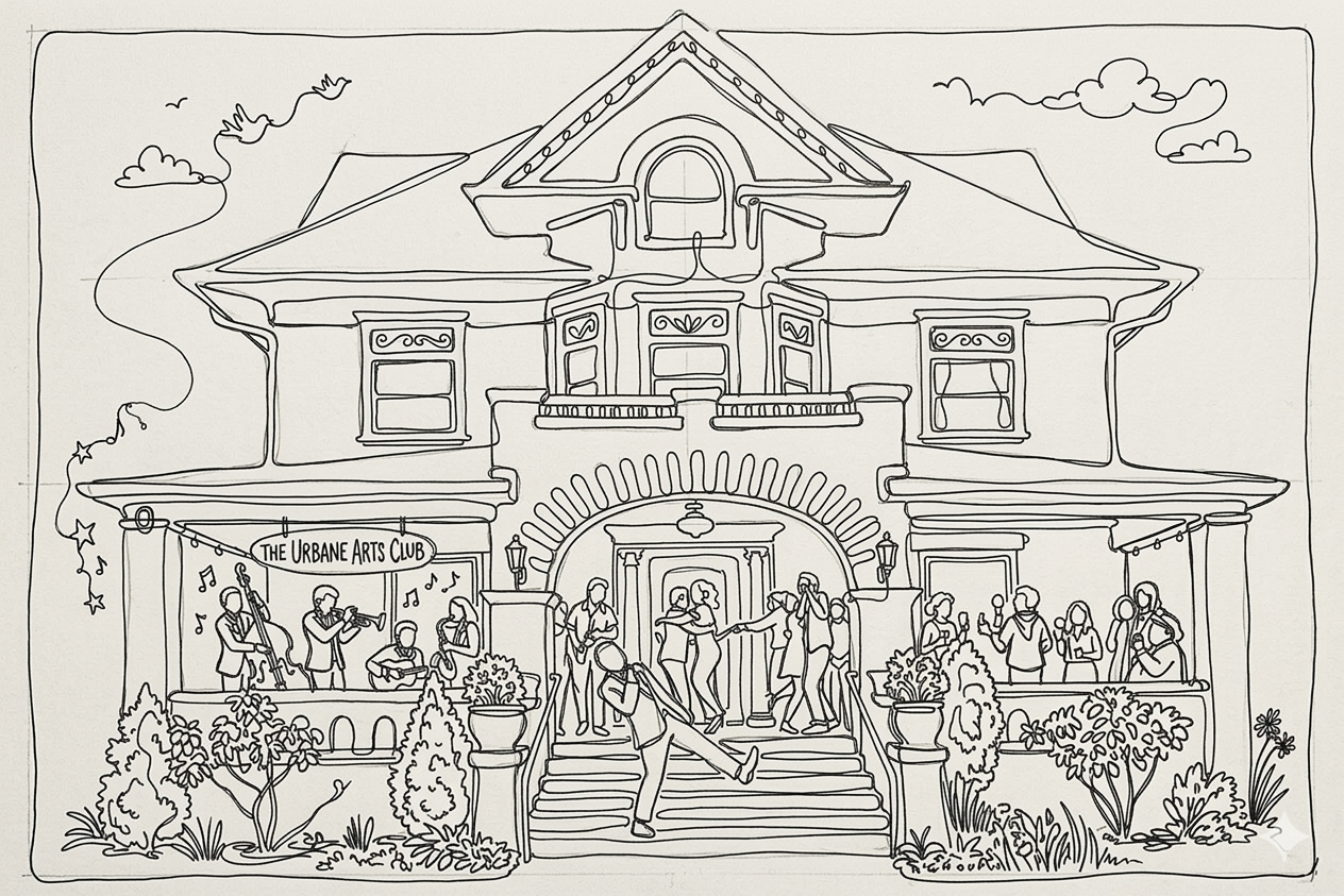 Line drawing of The Urbane Arts Club